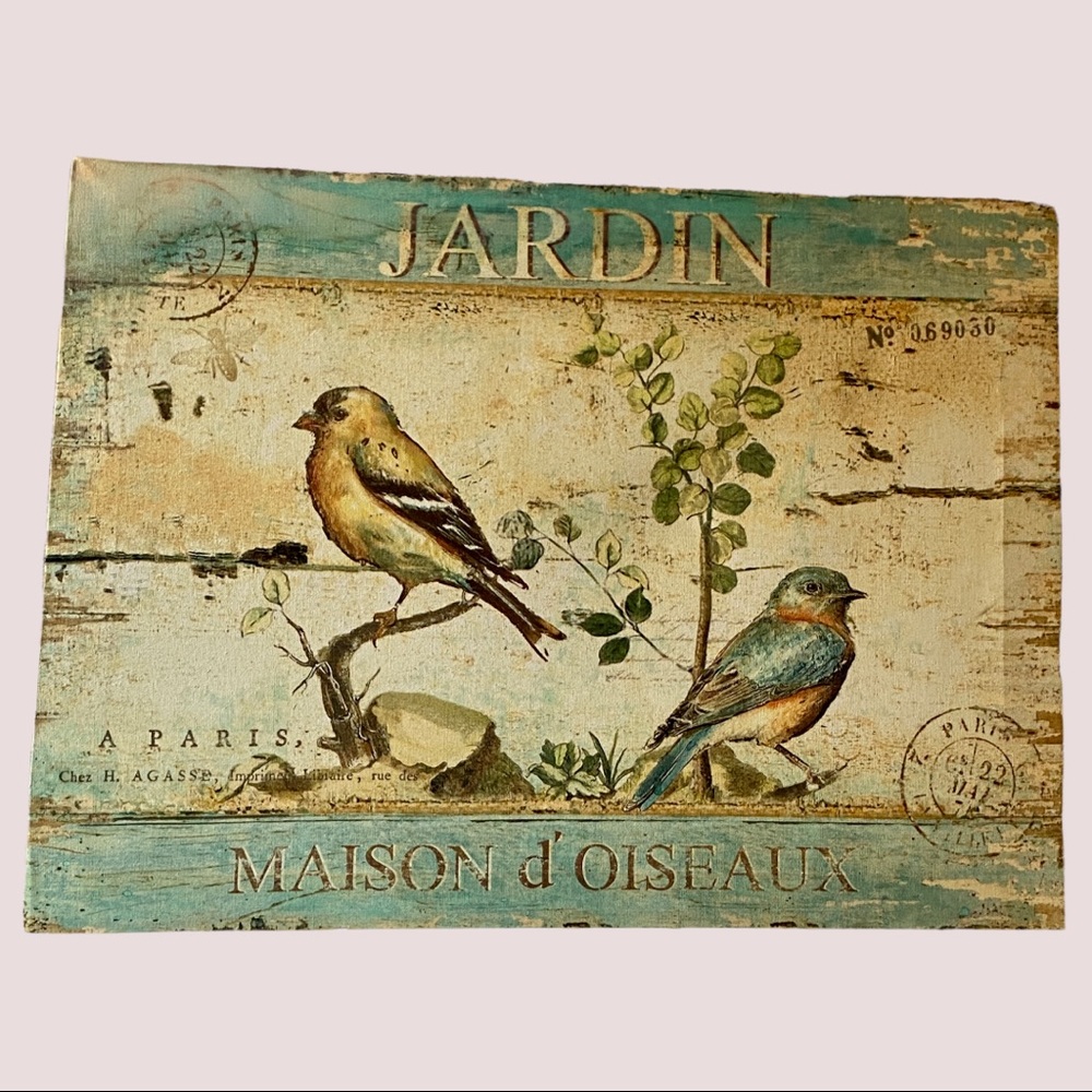 18x13 Canvas Bird Garden Wall Art Farmhouse, cottage, Antique,shabby chic